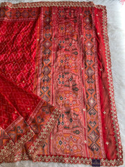 Red Patola Silk Saree with Aari, Gota, Mirror & Cutdana Work 5939 01
