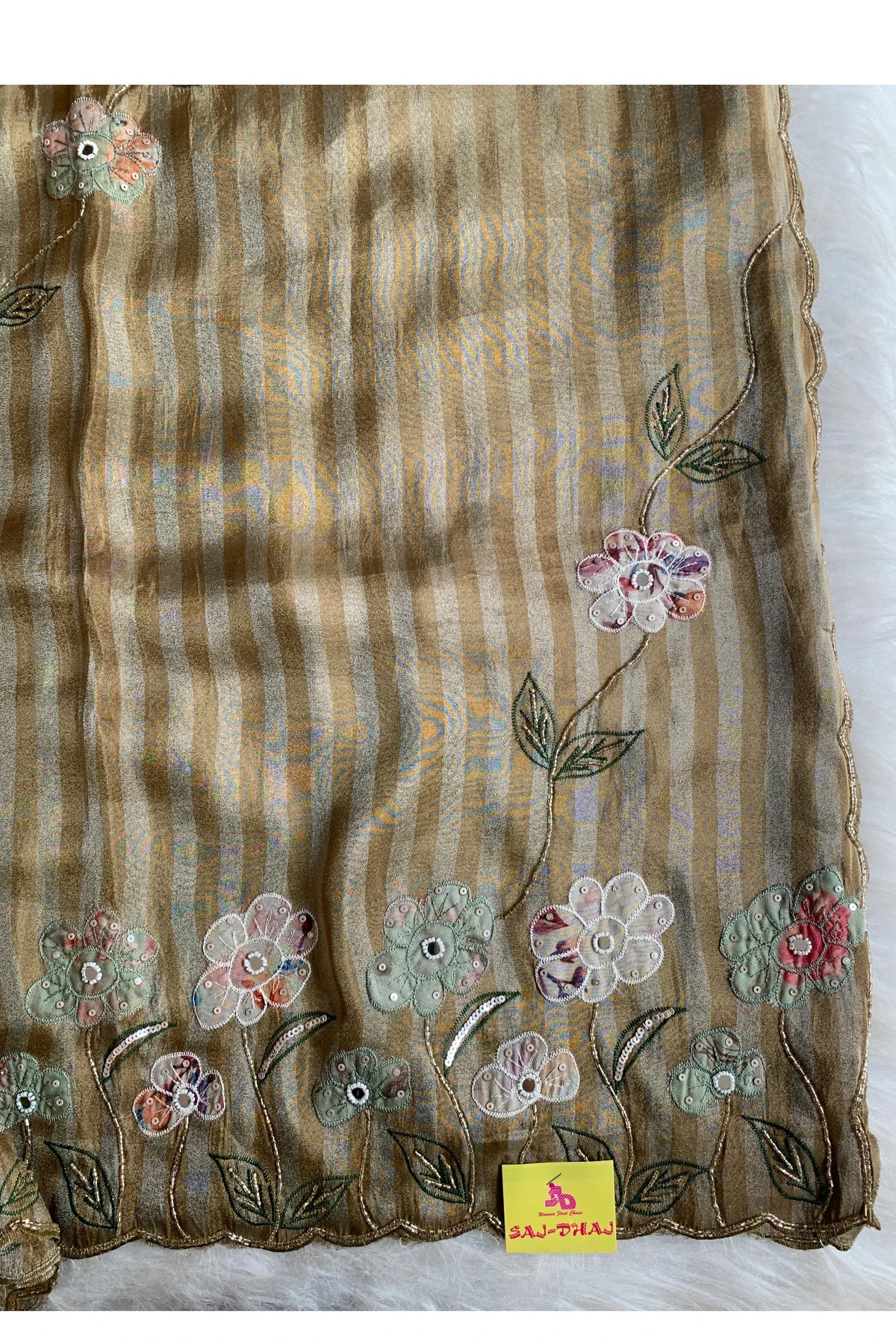 Green Stripes Banarasi Silk Saree 5751 17