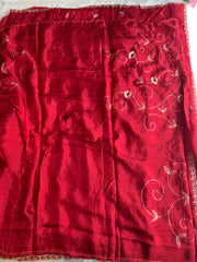 Blood Red Habutai Silk Saree with All-Over Jaal Embroidery 5902 01