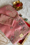 Pastel Pink Organza Saree With Zardosi and Resham 5201 02 (PRE ORDER)
