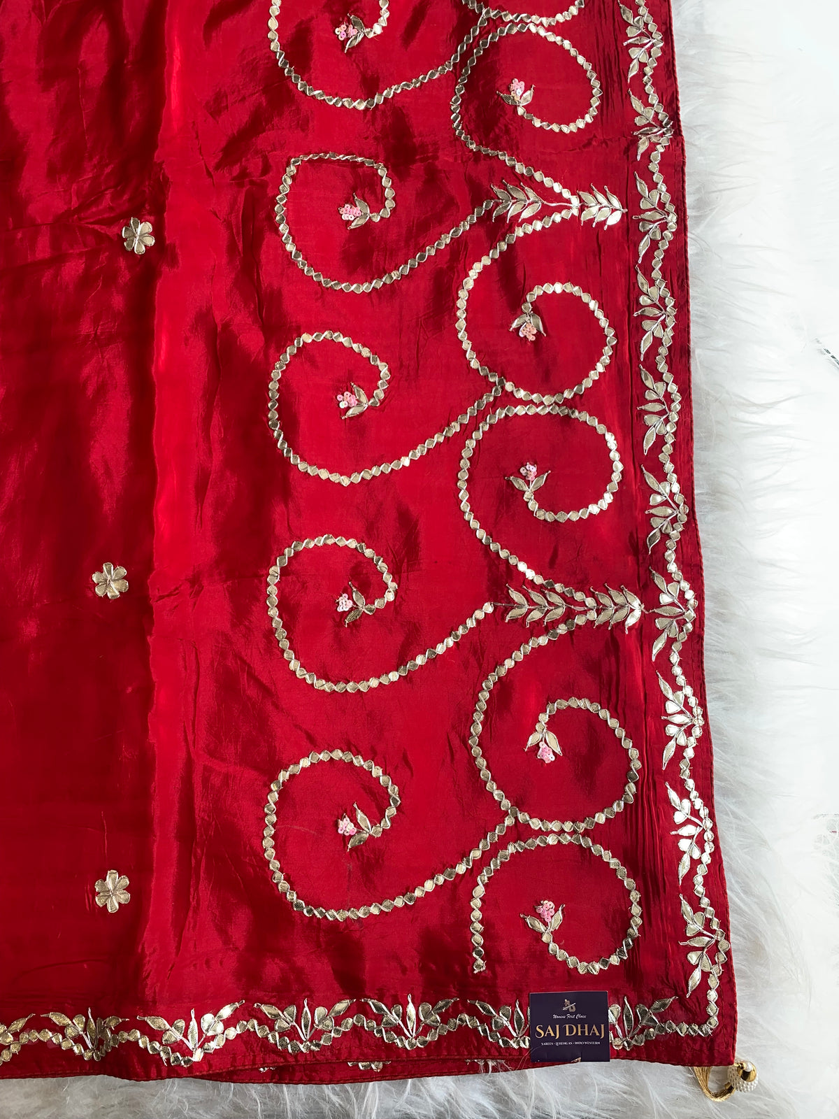 Red Habutai Silk Saree with Gota Patti & Sequin 5871 07
