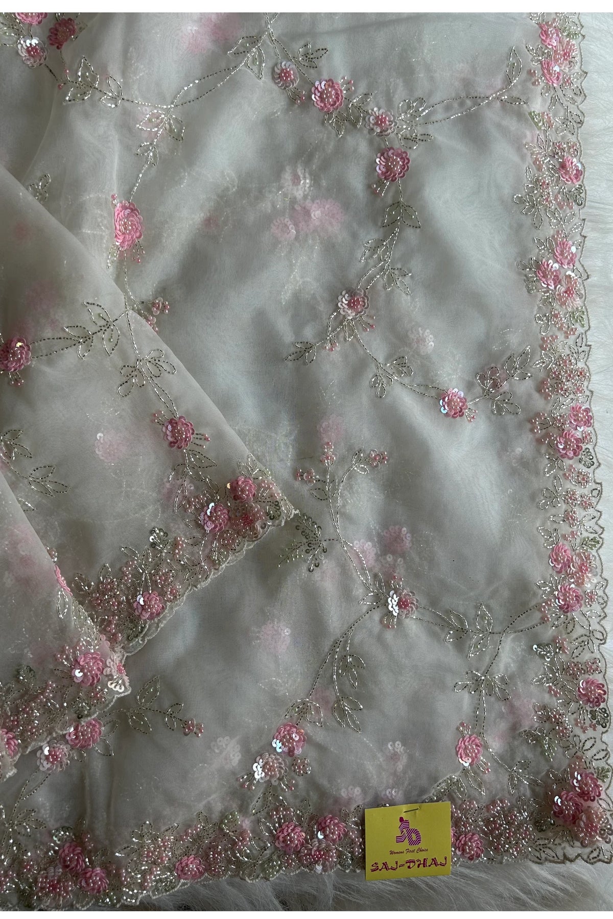"Alia Bhatt met gala inspired Saree" jaal sequins Design Hand-Embroidered