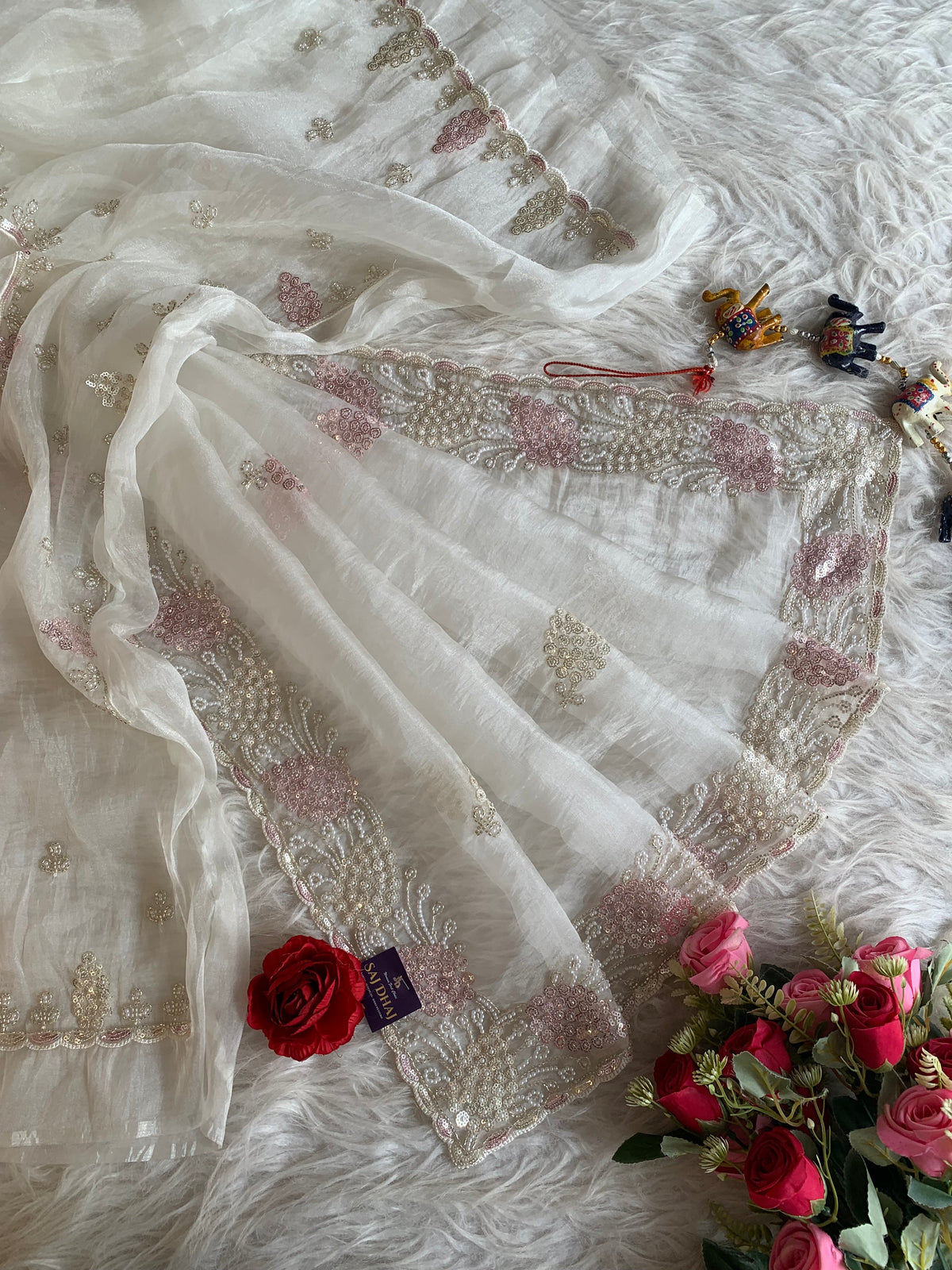 Organza Saree with Sequin, Pearl & Cutdana Work 5917 03