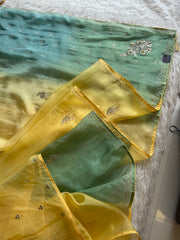 Yellow & Green Shaded Kora Silk Saree 5919 09