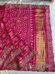 Pink Bandhej Gaji Silk Saree with Gharchola & Zardozi Work (PRE ORDER)