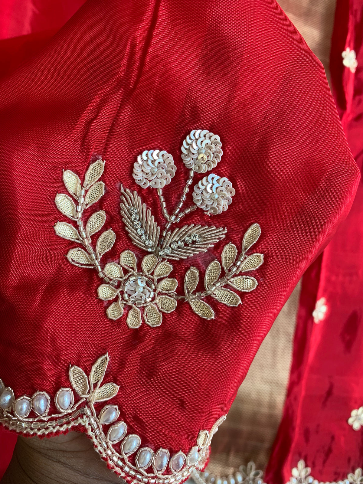 Red Habutai Silk Saree with Gharchola Pallu & Gota Zardozi Work 5901 37