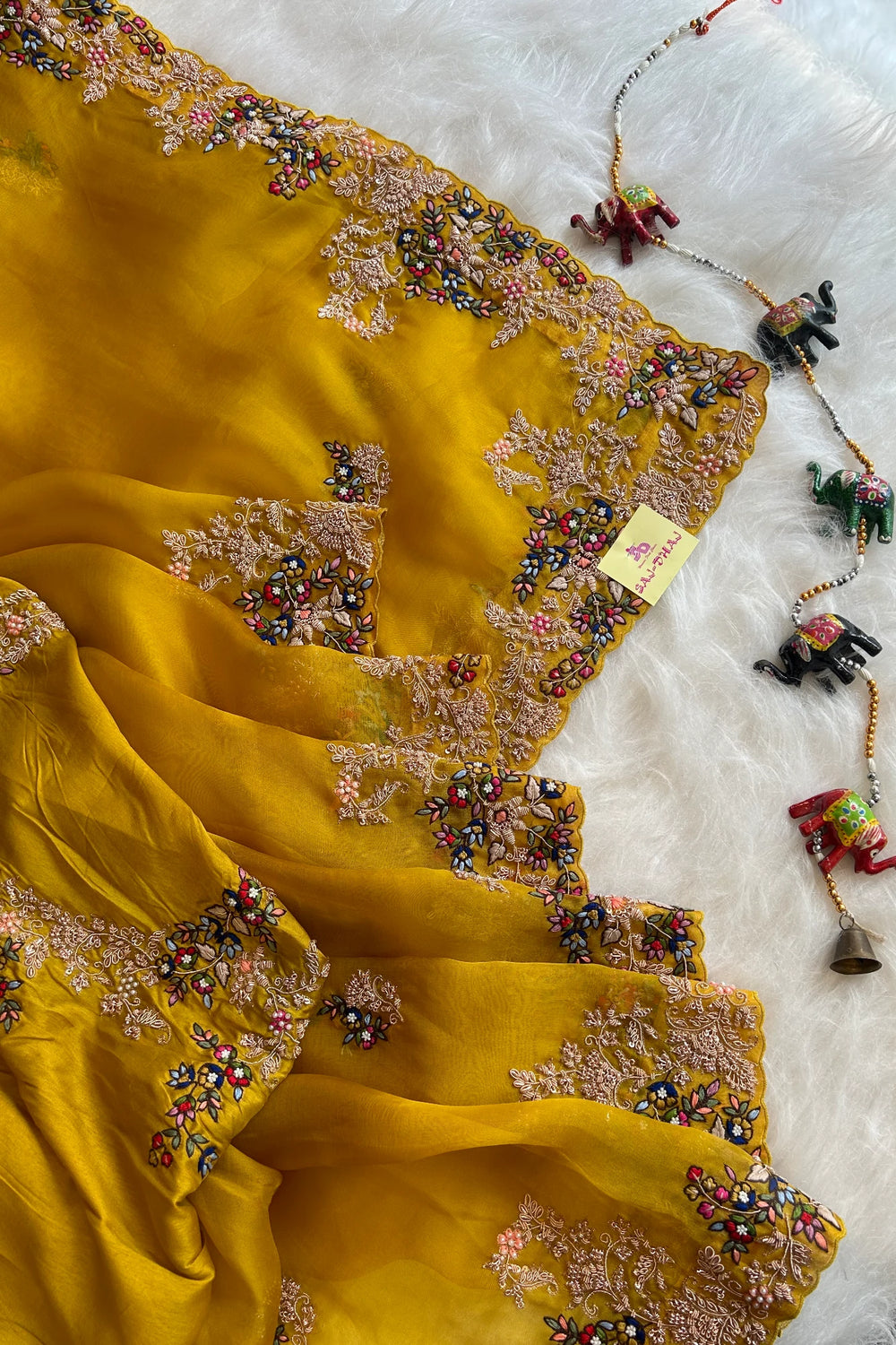 Mustard Organza Saree With Zardosi and Resham 5201 03