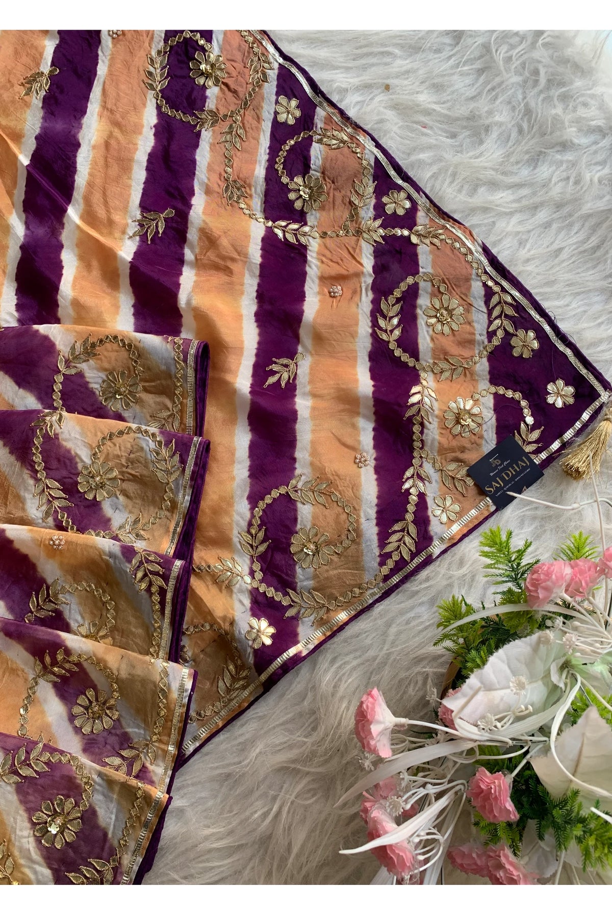 Purple Leheriya Russian Silk Saree 5825 01
