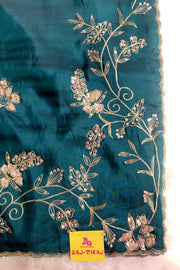 Peacock Blue Habutai Silk Saree 5765 01