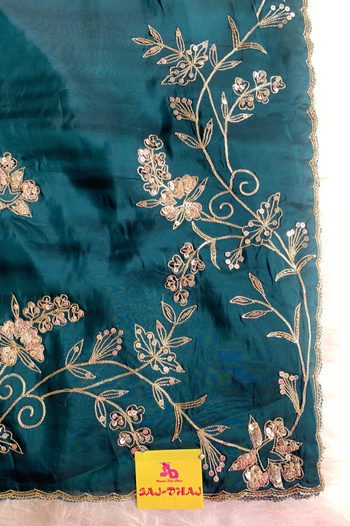 Peacock Blue Habutai Silk Saree 5765 01