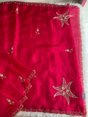 Kora Silk Saree with Aari, Zardosi & Sequin Work 5919 04