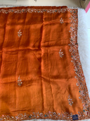 Orange Organza Saree with Zardosi, Aari, Beads & Sequin 5895 22