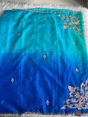 Blue Shaded Organza Saree with Aari, Zardosi, Pearl & Cutdana 5904 07