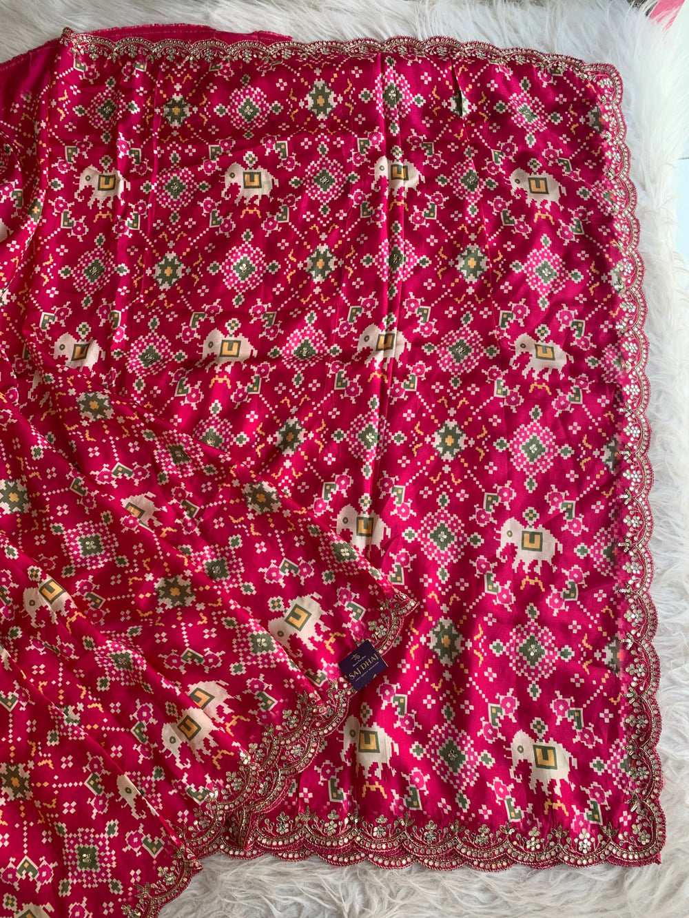 Pink Patola Modal Silk Saree with Elephant Motifs 5891 04