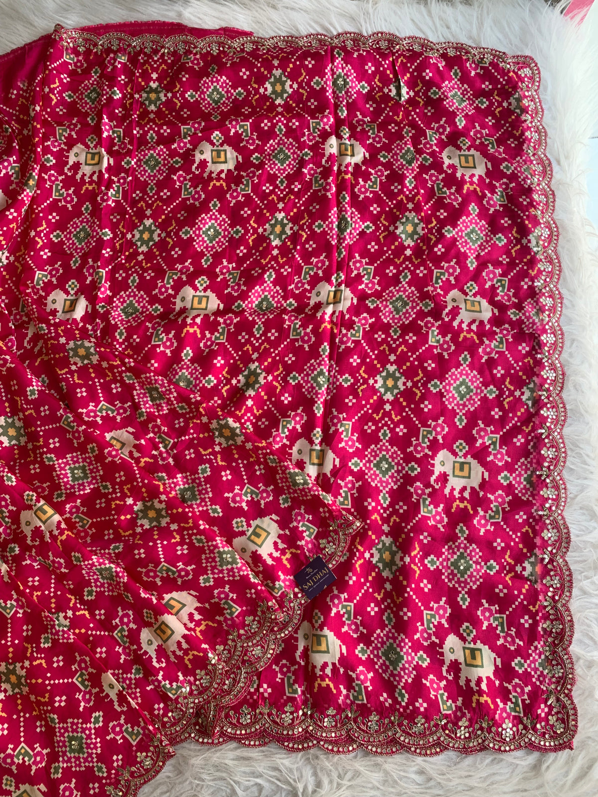 Pink Patola Modal Silk Saree with Elephant Motifs 5891 04