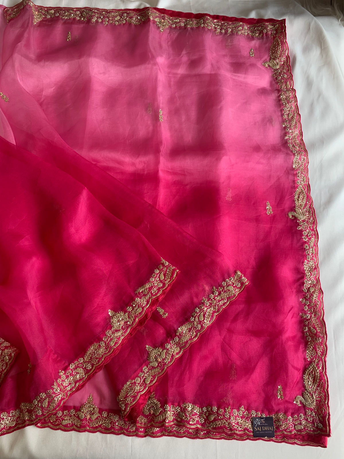 Pink Shaded Pure Organza Saree with Zardozi, Pearl & Cutdana 5921 01 (PRE ORDER)