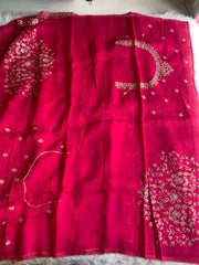 Rani Pink Organza Saree with Heavy Pallu 5895 01