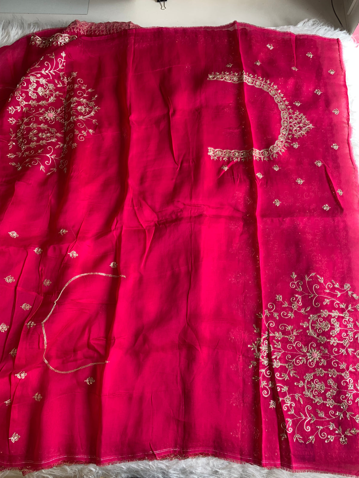 Rani Pink Organza Saree with Heavy Pallu 5895 01