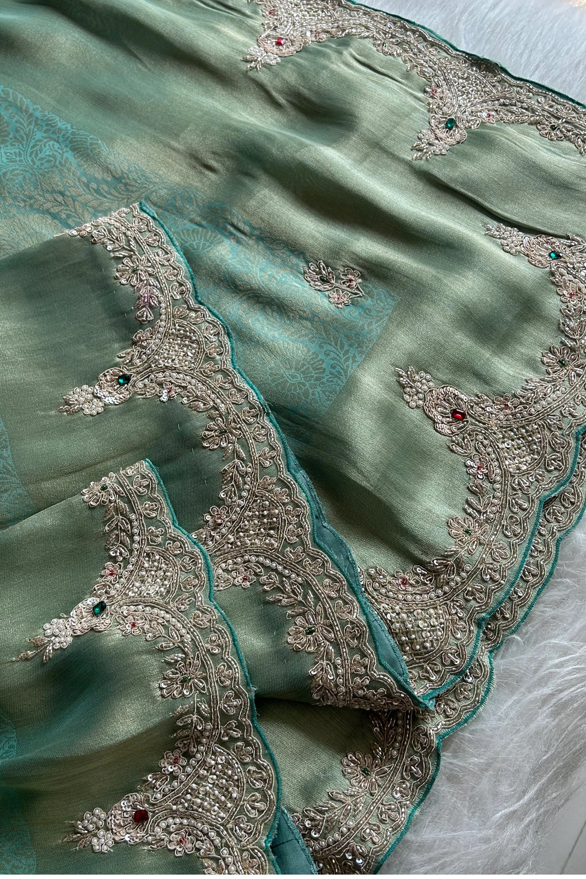 Kanchipuram Silk Saree with  Weaving, Zardosi, Sequins & Gem Embellishments 5650 12