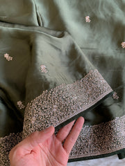 Dark Green Crepe Saree with Aari Zari 5915 09