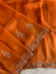 Orange Organza Saree with Zardosi, Aari, Beads & Sequin 5895 22