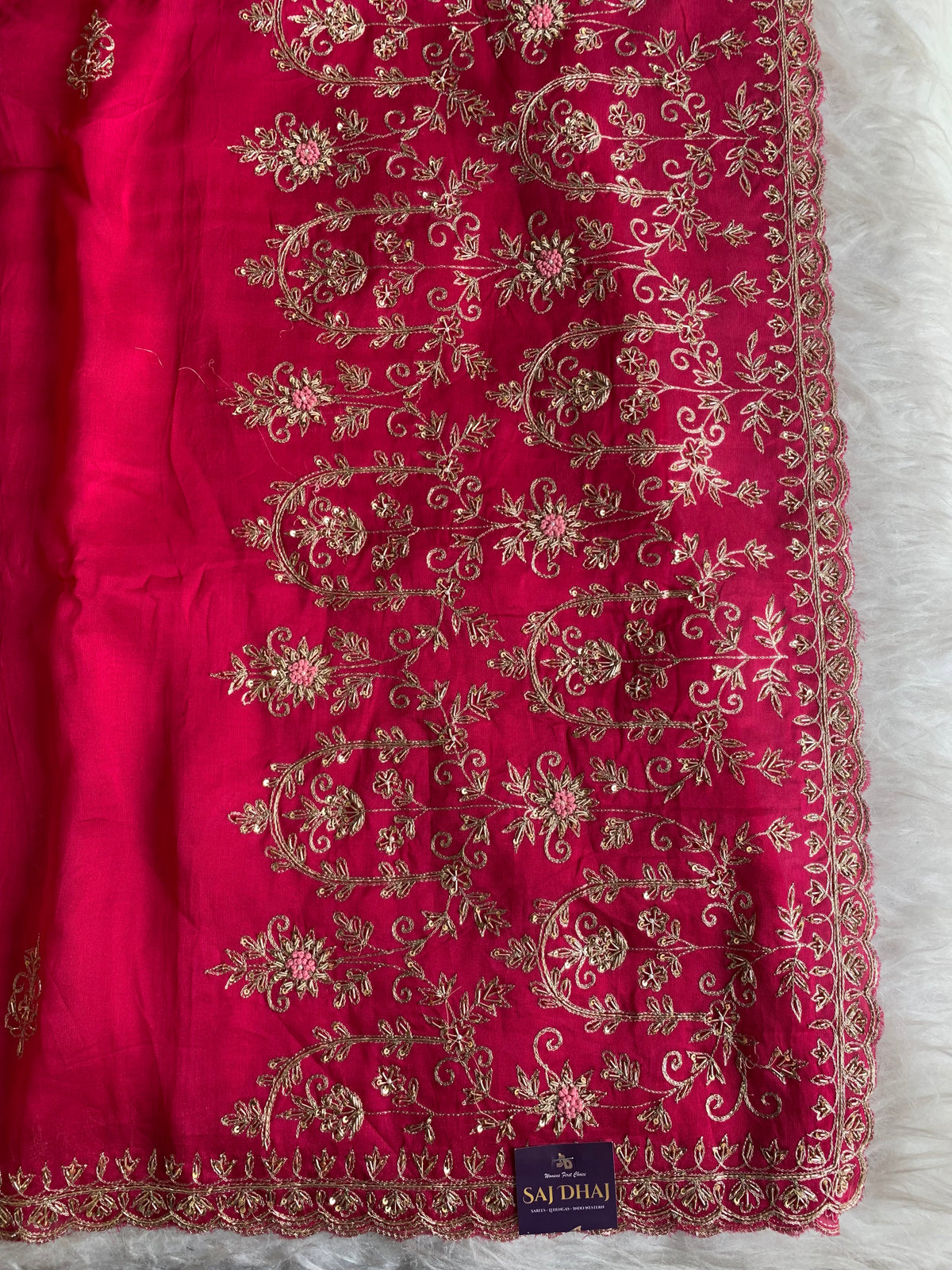 Rani Pink Organza Saree with Heavy Pallu 5895 01