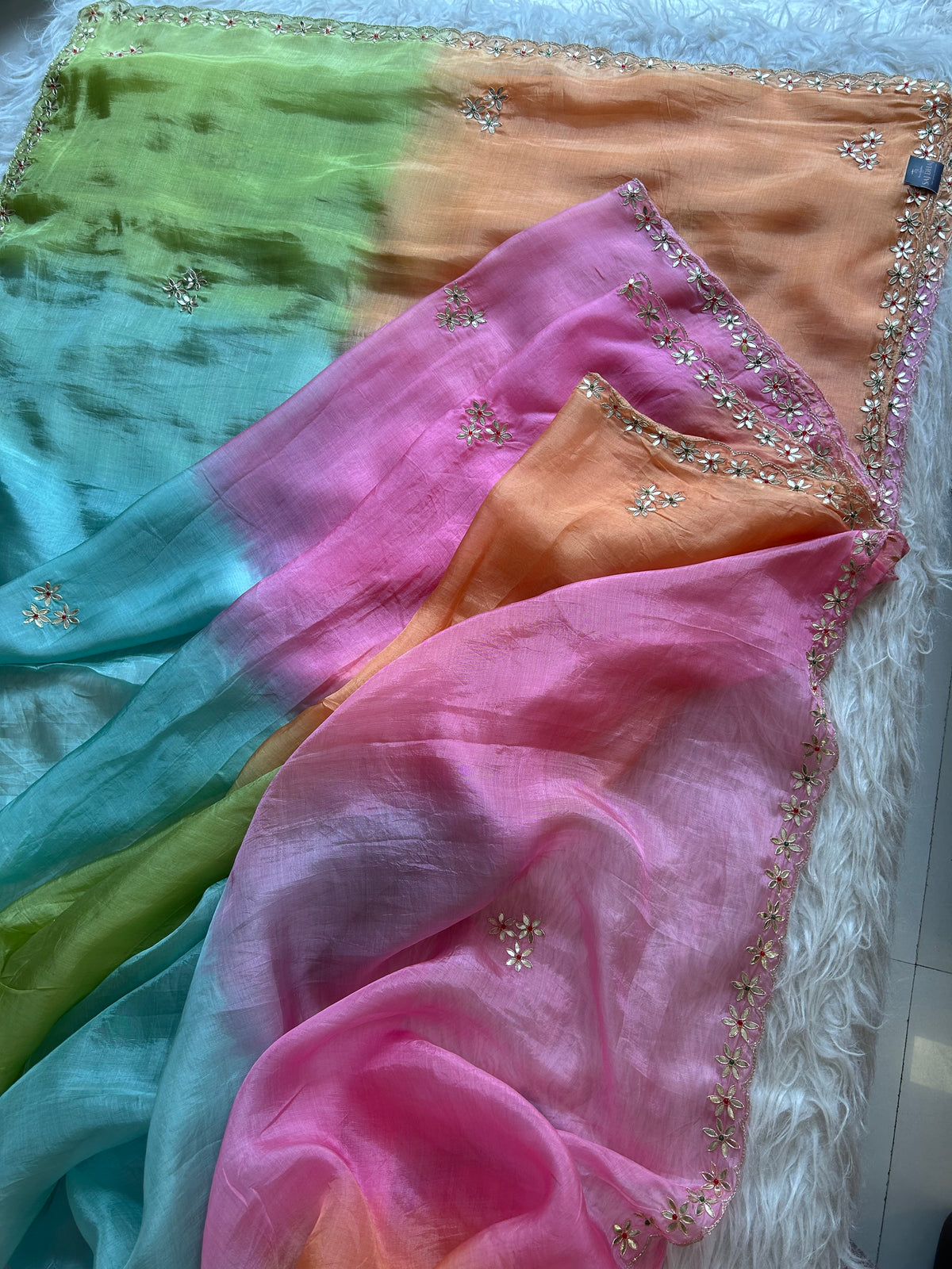 Multicolor Kora Silk Saree with Gota 5919 11