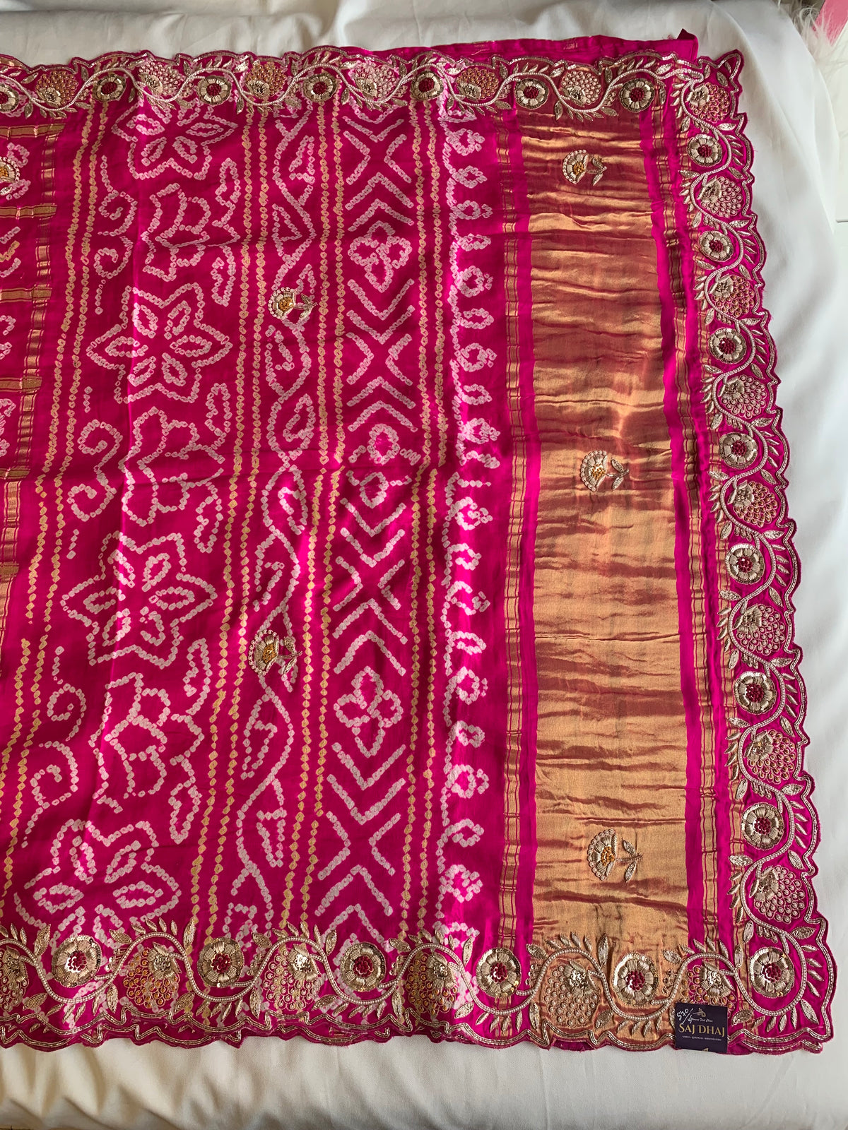 Pink Bandhej Gaji Silk Saree with Gharchola & Zardozi Work (PRE ORDER)