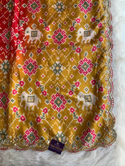 Red & Yellow Patola Modal Silk Saree with Elephant Motifs 5891 04