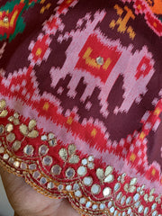 Red & Brown Patola Silk Saree with Animal Motifs  5932 02