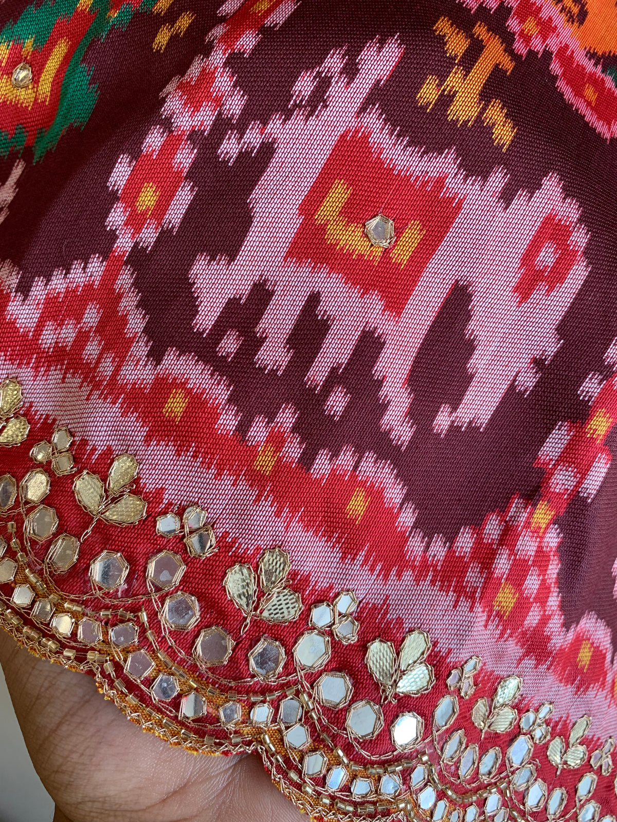 Red & Brown Patola Silk Saree with Animal Motifs  5932 02