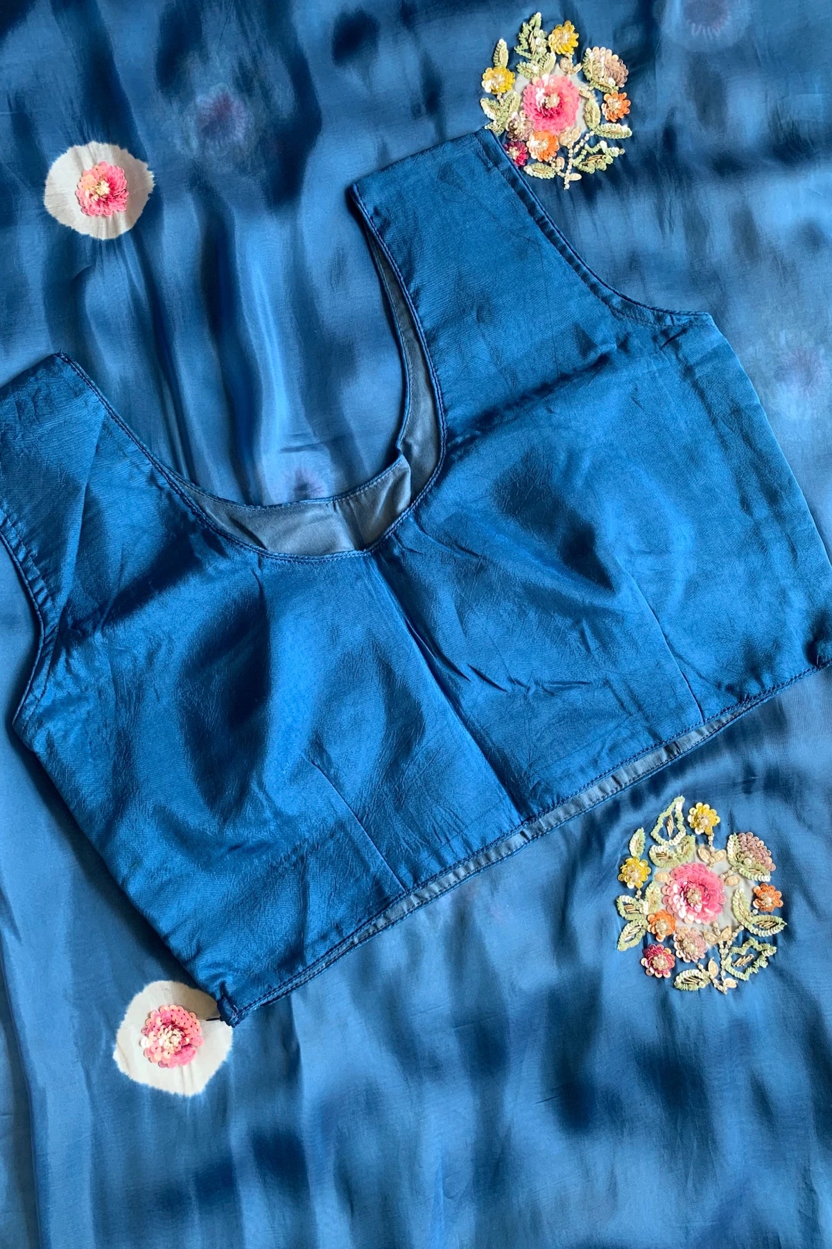 Ink Blue Tie-Dye Habutai Silk Saree 5359 12