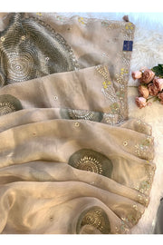Gota Patti Organza Saree Tie Dye Effect Beige 5838 01