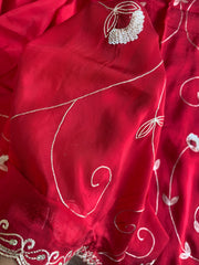Blood Red Habutai Silk Saree with All-Over Jaal Embroidery 5902 01
