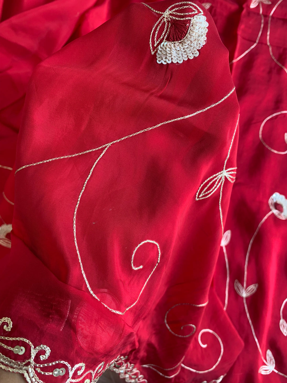 Blood Red Habutai Silk Saree with All-Over Jaal Embroidery 5902 01