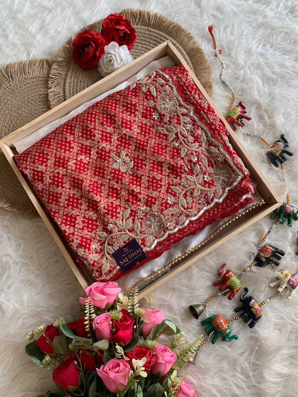 Red Banarasi Saree with Zardozi, Pearl & Sequin 5882 06