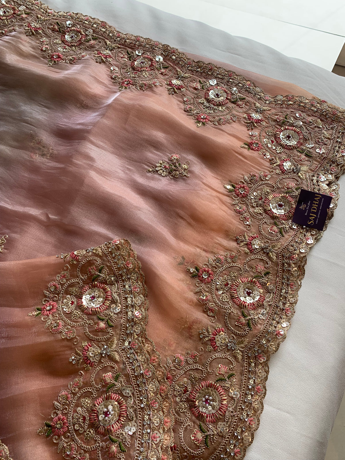Shaded Organza Saree with Dori, Aari & Stone Work 5923 06