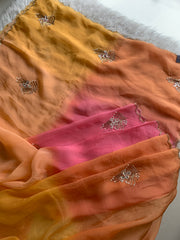 Orange, Peach & Pink Shaded Kora Silk Saree with Pearl & Sequin Work 5919 06