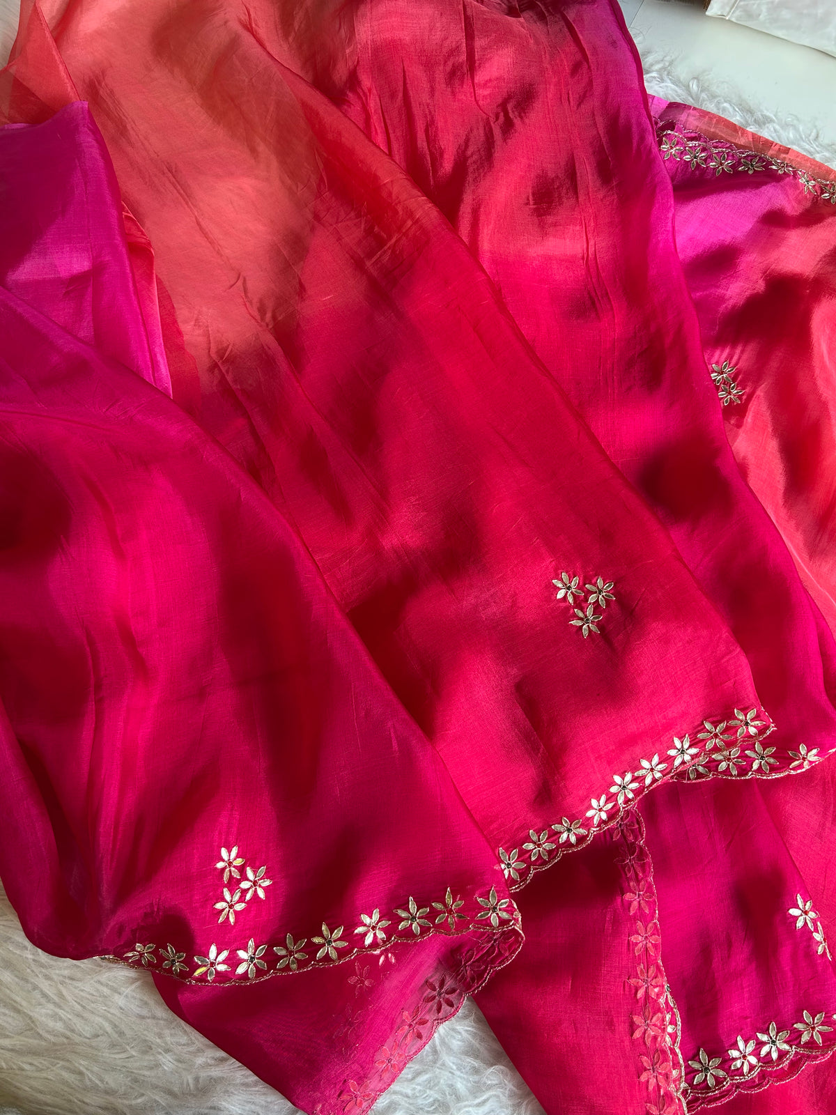 Pink Shaded Kora Silk Saree with Gota 5919 11