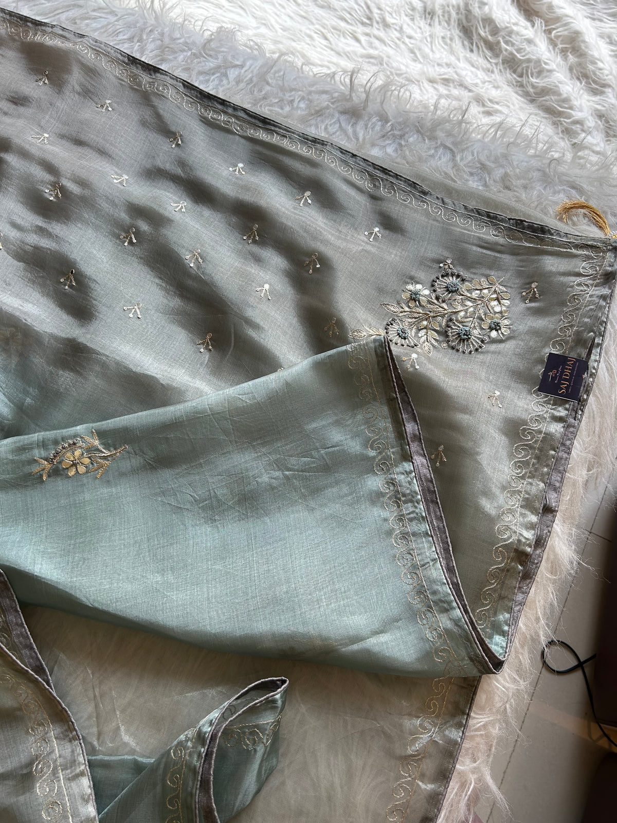 Blue & Grey Shaded Kora Silk Saree 5919 09