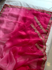 Pink Shaded Pure Organza Saree with Zardozi, Pearl & Cutdana 5921 01 (PRE ORDER)