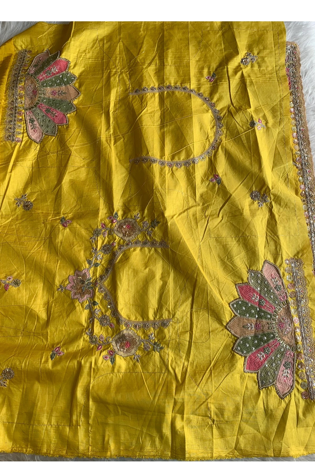 Yellow Saree with Multicolour Embroidery 5786 01