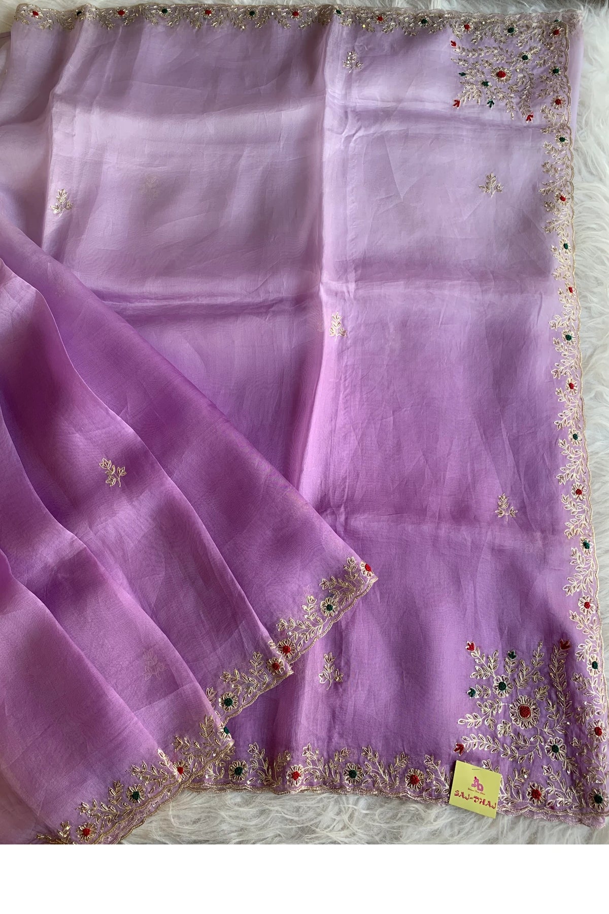 Ombre Lilac Kora Organza Saree 5847 01