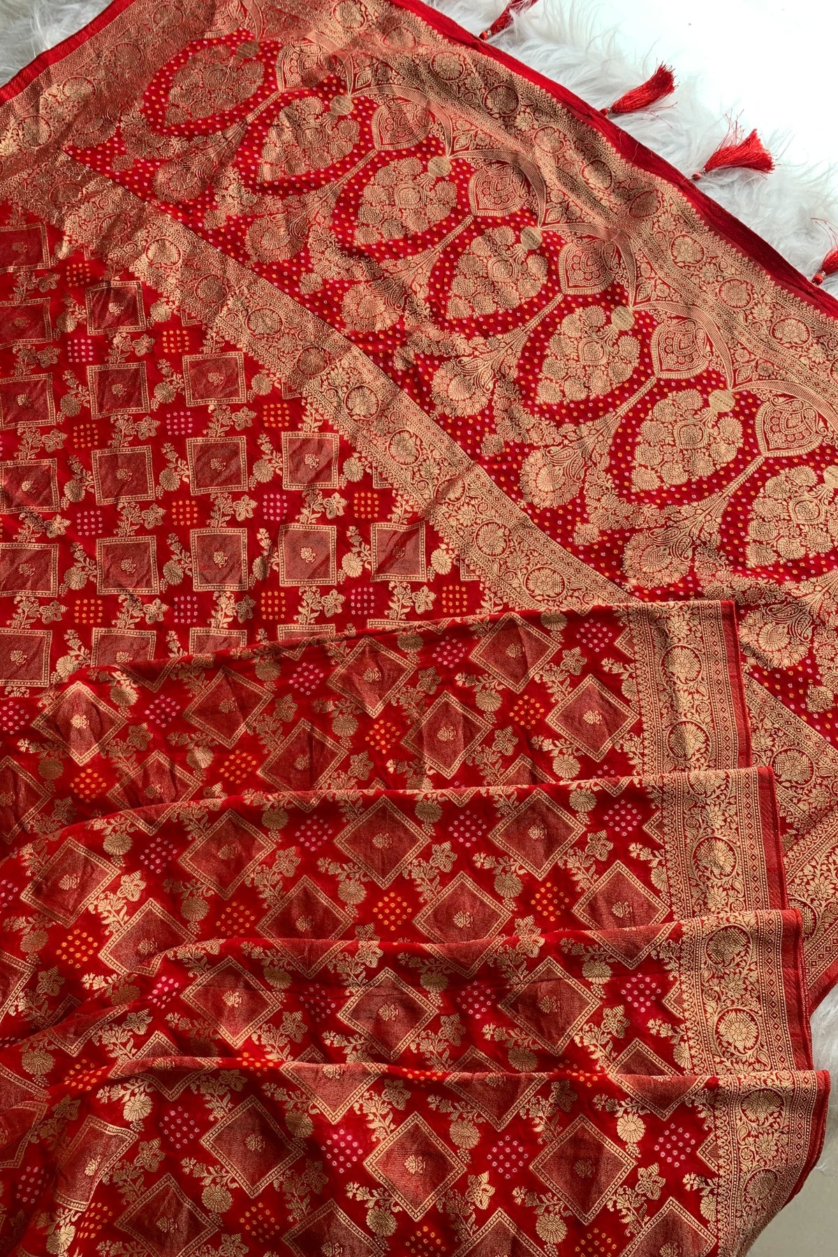 Red Khadi Banarasi Georgette Saree 5588 11