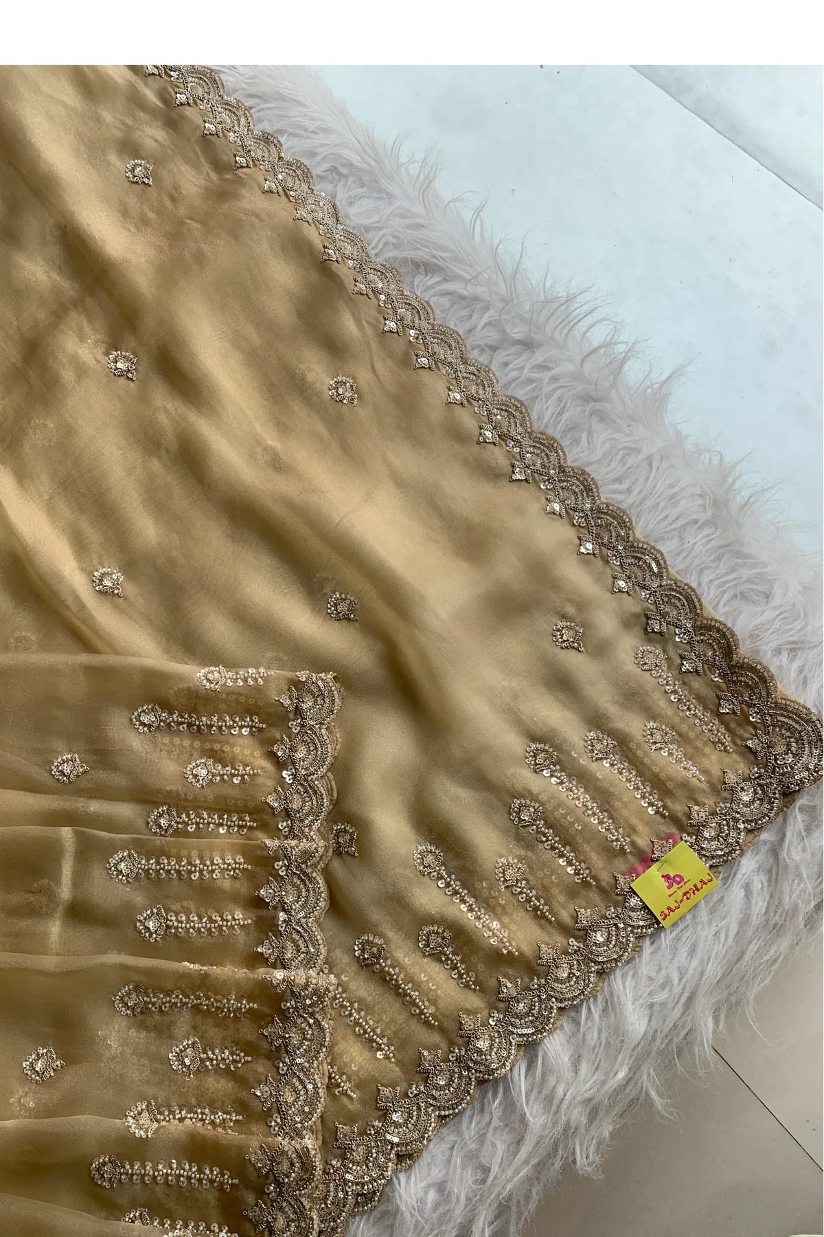 Beige Organza Saree 5687 20