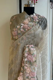 Dreamy Organza Saree with Handcrafted 3D Embellishments (PRE ORDER)