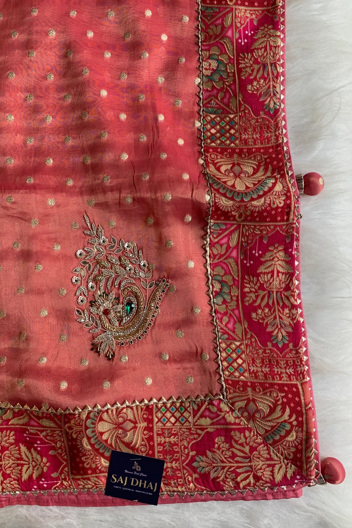 Blush Pink Jamawar Border Tissue Saree 5763 08