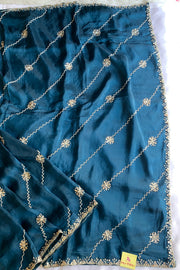 Peacock Blue Habutai Silk Saree 5659 11