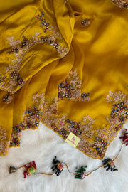 Mustard Organza Saree With Zardosi and Resham 5201 03