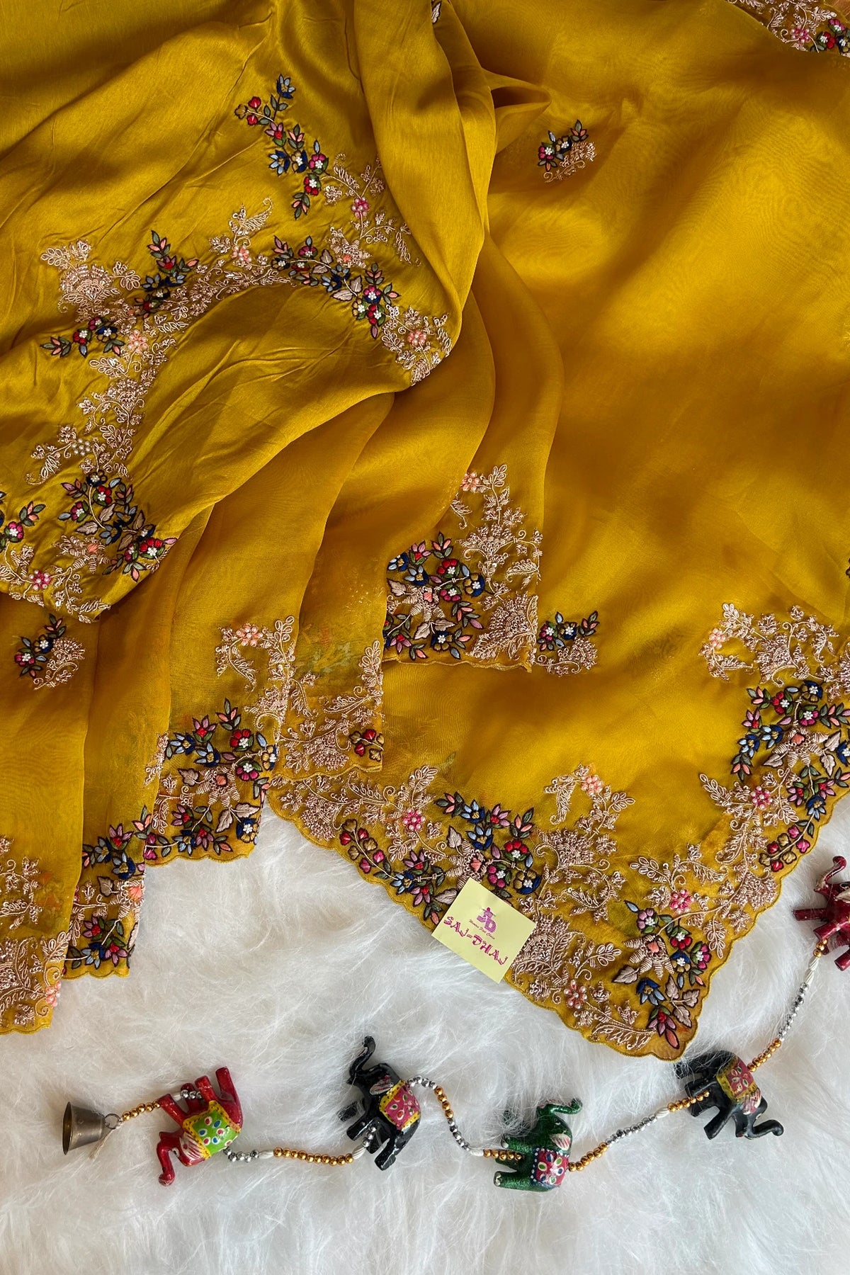 Mustard Organza Saree With Zardosi and Resham 5201 03